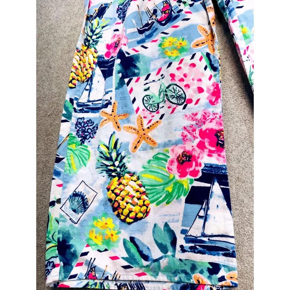 Gymboree Girls Size 12 Linen Blend Smocked Nautical Tropical Wide Leg Jumpsuit